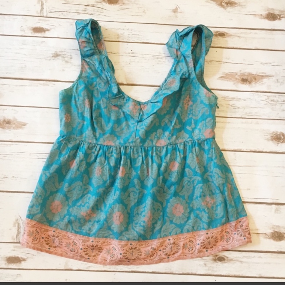 Edme & Esyllte Ruffle Lace Turquoise Top Size 2 - Picture 3 of 13